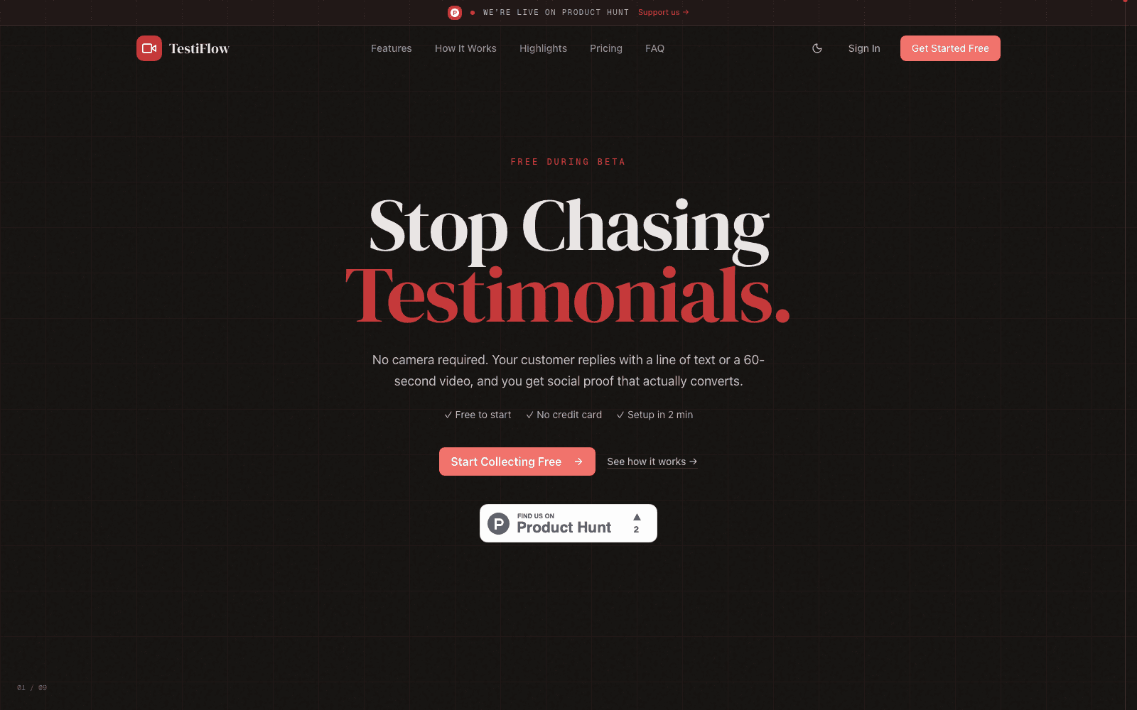 The Testiflow web app, a video testimonial collection platform
